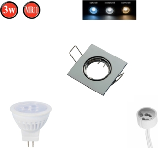 LED Line® Einbaustrahler MR11 Einbaurahmen Ø55-60mm Bohrloch Eisen inkl. MR11 3W Neutralweiß 255 Lumen LED Leuchtmittel Chrome Eckig