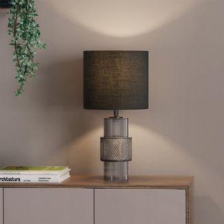 HOME DELUXE Große Tischlampe aus Glas YUKI - Rauchgrau