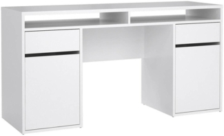 Dmora Schreibtisch Leepi, Mehrzweckschreibtisch, Bürotisch für PC, Eckschreibtisch, 149x48 h77 cm, Glänzendes Weiß