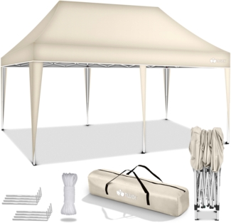tillvex Pavillon 3x6m Beige wasserdicht | Pop-Up Faltpavillon höhenverstellbar | Gartenzelt UV Schutz 50+ | Partyzelt mit Tasche für Garten