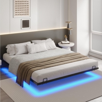 MSMASK Metallbett Schwebebett Bettgestell mit LED-Beleuchtung (Ohne Matratze), 180x200cm