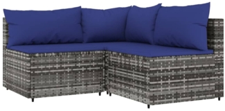 vidaXL 3-tlg. Garten-Lounge-Set mit Kissen Grau Poly Rattan 319844