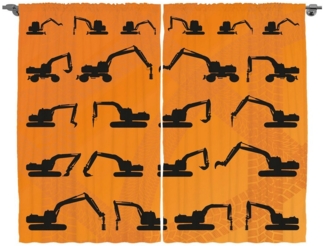 Abakuhaus Gardine Schlafzimmer Kräuselband Vorhang mit Schlaufen und Haken, Konstruktion Bagger Raupen