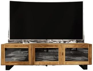 TV-Board Leeds Wildeiche massiv 198x50x56 Metallfußgestell Schwarz und 3 Türen