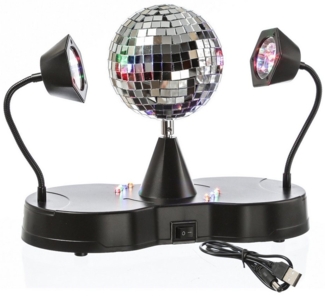 SATISFIRE Discolicht Spiegelkugel 2 LED Schwanenhals Spots Party Disco Effekt USB/Batterie, LED Classic, RGBA (rot, grün, blau, amber)