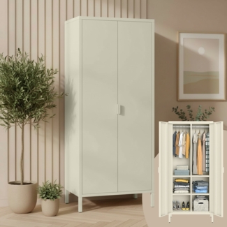 skølm 'Ituri' Kleiderschrank, Metall, 170x45x80 cm, beige, Garderobe mit 4 Fächern und 2 Kleiderstangen