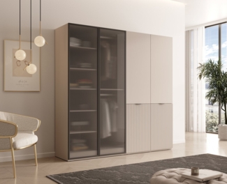 MOEBLO Drehtürenschrank MIINEWRA FLUTES 200 (Elegantes 2-tlg geriffeltem Glasfront-Design, viel Stauraum und verstellbaren Einlegeböden – perfekt für Schlafzimmer und Garderobe) (BxHxT): 202x200x49 cm