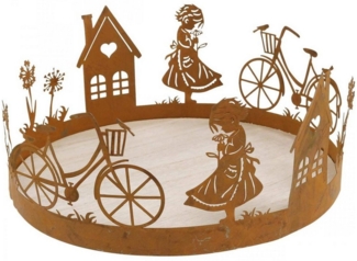 Viana Dekotablett Dekotablett Mädchen Blume Metalldeko Edelrost Tablett Ø24cm Landhaus