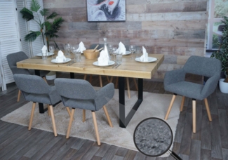 6er-Set Esszimmerstuhl HWC-A50 II, Stuhl Küchenstuhl Polsterstuhl, Holz Stoff/Textil Bouclé (450g/m²) FSC® ~ dunkelgrau