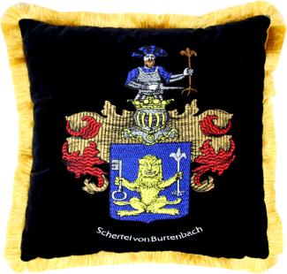 Casa Padrino Luxus Deko Kissen Wappen Freiherr Schertel von Burtenbach Schwarz / Gold