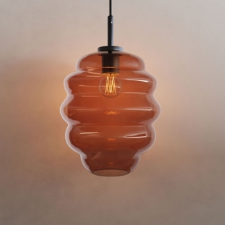 s.luce Echos Glas-Hängelampe Aufhängung 150cm Schwarz Braun Ø 25cm