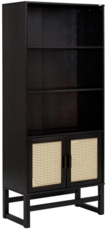 loft24 Bücherregal Jenna, Bücherschrank aus Massivholz mit Rattangeflecht, Höhe 175 cm