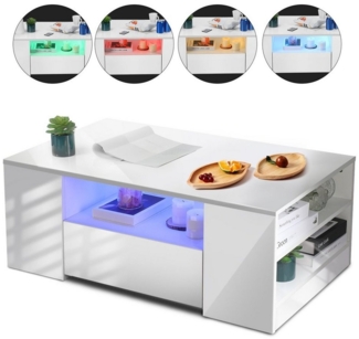oyajia Couchtisch Hochglanz couchtisch Sofatisch mit LED-Beleuchtung Verstellbare Farben (1-St, Modern Sofatisch Wohnzimmertisch mit 2 Schublade und 2 Regalsofa), Beistelltisch, mit Stauraum, für Wohnzimmer, Schlafzimmer, 99 x 55 x 37 cm