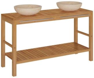 vidaXL Waschtisch Massivholz Teak mit Waschbecken Marmor Creme [3058169]