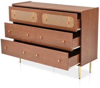 Ulife Kommode Rattan Highboard für Schlafzimmer & alle Wohnräume mit 6 Schubladen