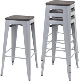 4er-Set Barhocker HWC-A73 inkl. Holz-Sitzfläche, Barstuhl Tresenhocker, Metall Industriedesign stapelbar ~ grau