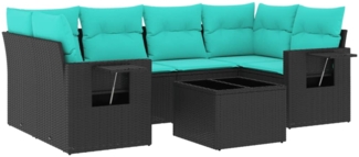 vidaXL 7-teiliges Gartensofa-Set mit Kissen, schwarzes Polyrattan 3219916
