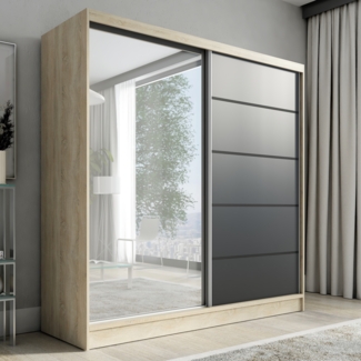 Schwebetürenschrank NERO 2 2-türig Schrank 200 cm (mit Spiegel) Farbe: Sonoma , schwarz