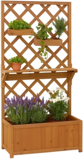 Hochbeet HWC-P68, Pflanz-/Blumenkasten Rankgitter Rankhilfe Ablage Hängekästen Holz FSC® 135x70x30cm ~ natur