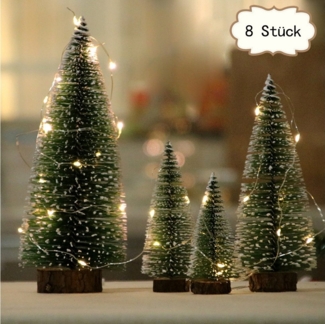 XDeer Künstlicher Weihnachtsbaum 4/8/12 Stück Mini-Weihnachts mit Holzsockel, mit LED Winterschnee, -Ornamente, Tisch-Bäume