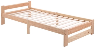 JOIVI Bettgestell Massivholzbett, Futonbett aus Massivholz, Kinderbett (mit Kopfteil), mit Lattenrost, Solideholz Bettgestell, natur