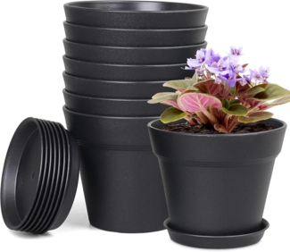 Blumentopf Set 8er Packs 10cm mit Untersetzer Schwarz Hydrokultur Topf