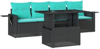 vidaXL 5-teiliges Gartensofa-Set mit Kissen, schwarzes Polyrattan 3267727