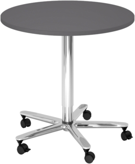 bümö Säulenhubtisch höhenverstellbar, Stehtisch Büro, Bistrotisch rund 80 x 80 cm - Besprechungstisch graphit, Stehtisch Holz-Platte, Säule aus Metall verchromt, Säulentisch, Hochtisch, ST08-G-C