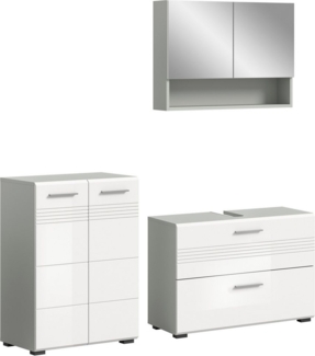 welltime Badmöbel-Set Calicio, bestehend aus: Midischrank, Waschbeckenunterschrank, (3-St), Spiegelschrank, hochwertige MDF Front mit Rillenfräsung