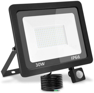 PRIISF Außen-Wandleuchte LED Strahler Fluter Außen Bewegungsmelder Scheinwerfer IP66 Wandlampe, 30W, Kaltweiß, 6500K, 3000LM, LED Flutlicht Außenbereich Landschaft Festverdrahtet, Flutlichtstrahler Außenleuchte Spotlight Strahler Sensor Wasserdicht