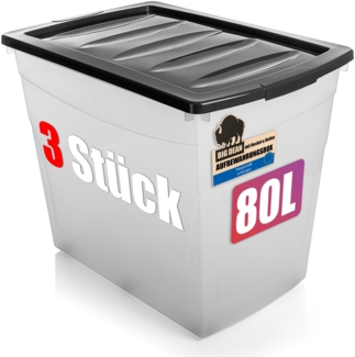 BigDean 3x80 L Aufbewahrungsbox mit Deckel und Rollen groß Budget Line Plastikbox mit Deckel XXL