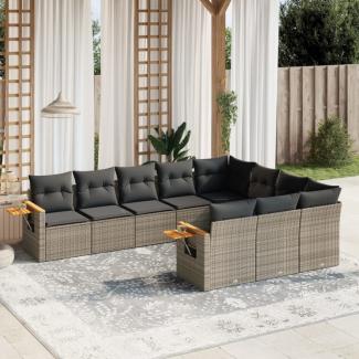vidaXL 10-tlg. Garten-Sofagarnitur mit Kissen Grau Poly Rattan 3227180