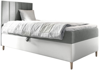 MEBLINI Kinderbett mit Bettkasten MAYA 1 90x200 Links – H3/Grau Samt Gepolstert Einzelbett mit Matratze - Polsterbett mit Stauraum - Bett mit Kopfteil – Stauraumbett