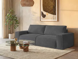 Vente-unique - Schlafsofa 4-Sitzer - Cord - Anthrazit - AMELIA