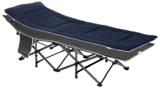 Outsunny Feldbett klappbares Klappbett (Campingbett mit Kopfkissen, Seitentasche, 1-St, Gästebett bis 150 kg belastbar) für Reisen, Outdoor, Oxford, Dunkelblau+Grau