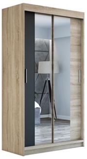 Schwebetürenschrank NEO 2-türig Schrank 120 cm (mit Spiegel) Farbe: Sonoma , schwarz