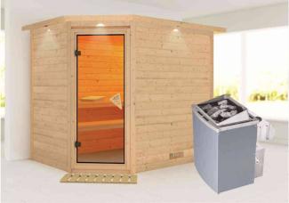 Karibu Sauna Innenkabine Sinai Innensauna 3 Sitzbänke aus Holz Saunakabine mit 40 mm Wandstärke Dampfsauna mit Montagematerial