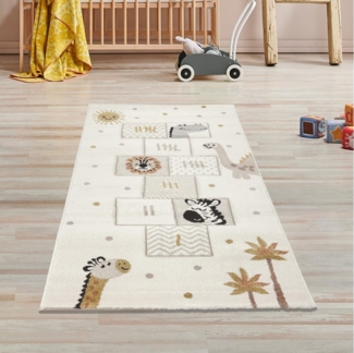 TeppichHome24 Kinderteppich Kinderteppich mit Hüpfspiel & Tieren Weich & Strapazierfähig in creme, rechteckig, Höhe: 10 mm