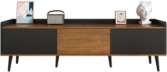 TV-Schrank, TV-Tisch, TV-St?nder, dreitriger Unterschrank. Kompakte Konstruktion. Schwarz und natrliches Holzfinish. H?he 49,5 cm / L?nge 160 cm / Breite 39 cm
