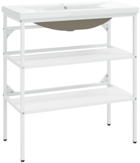 vidaXL Badezimmer-Waschtischgestell mit Waschbecken Weiß Eisen 3101375