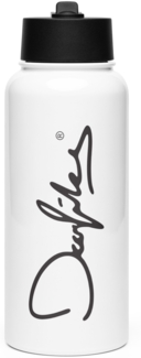 DECALVIBES Edelstahl Trinkflasche 1L mit Strohhalm Classic - Weiß