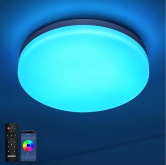 JDONG LED Deckenleuchte Dimmbar mit Bluetooth Lautsprecher, LED fest integriert, Fernbedienung oder APP-Steuerung, RGB Farbwechsel, Kaltweiß, Warmweiß, Neutralweiß, Tageslichtweiß, RGB, mit weißes Rauschen & beruhigende Klänge für Kinder & Erwachsene