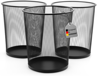 BigDean 3 Stück Papierkorb Mülleimer schwarz 20L Draht - Mülleimer Büro - hochwertiger Papiereimer für Zuhause & Büro