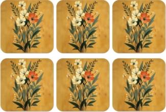 MuchoWow Glasuntersetzer Blätter - Blumenstrauß - Gelb, Zubehör für Gläser, 6-tlg, Tassenuntersetzer Kork, Quadrat, Untersetzer Set Gläser, 10x10 cm