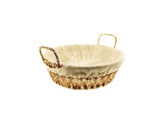 Brotkorb mit Tuch aus Aluminium und Leinenstoff, in verschiedenen Formen und Farben Rund Gold/ Cremeweiß