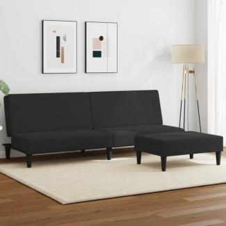 Schlafsofa 2-Sitzer mit Fußhocker Schwarz Samt (Farbe: Schwarz)