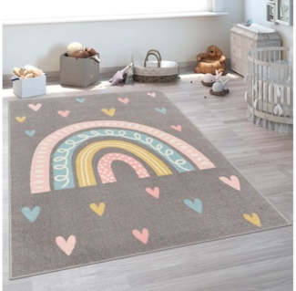 Paco Home Kinderteppich Nino 887, rechteckig, Höhe: 13 mm, Kurzflor, Spielteppich, Motiv Regenbogen & Herzen, Kinderzimmer