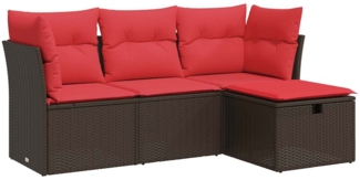 vidaXL 4-tlg. Garten-Sofagarnitur mit Kissen Braun Poly Rattan 3325260
