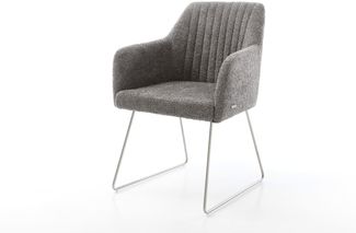 Esszimmerstuhl Greg-Flex Bouclé Grau Kufengestell Edelstahl