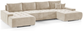 Wohnlandschaft Sofa mit Schlaffunktion VOGAR Stoff Monolith Ecru